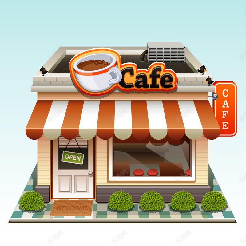 手绘便利店蓝天背景矢量图ai设计背景_新图网 https://ixintu.com 便利店 卡通 手绘 童趣 背景 蓝天 矢量图
