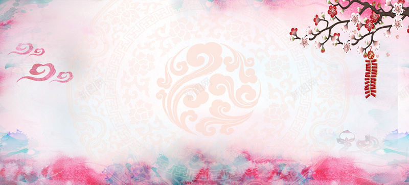 淘宝梦幻浅紫色背景psd设计背景_新图网 https://ixintu.com 中国节日 休闲娱乐 促销 团圆 新年背景 春节 梅花 民族风 祥云 鞭炮