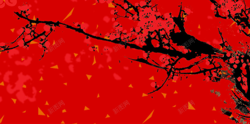 中式中国红邀请函H5背景jpg_新图网 https://ixintu.com H5背景素材 PSD分层 中国红 中式 剪纸 婚礼 年会 梅花 邀请函