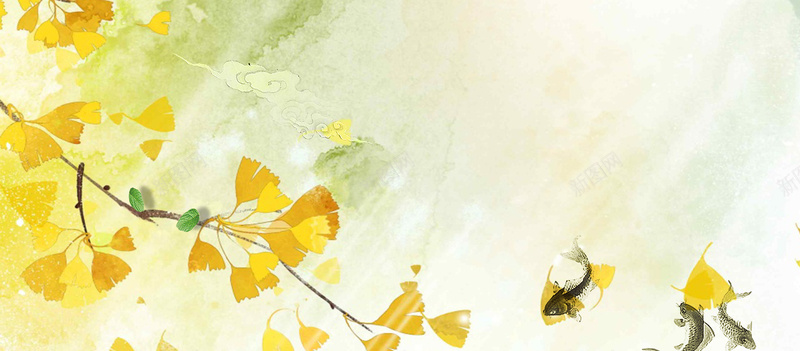 立秋枫树叶文艺手绘黄色背景背景图片免费下载-素材0a