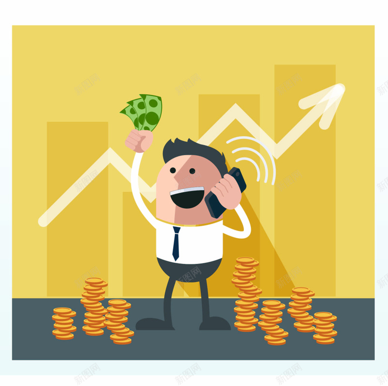金融股票矢量插图ai设计背景_新图网 https://ixintu.com 人 卡通 手绘 打电话 柱状图 硬币 童趣 股票 金融 钱 黄色 矢量图