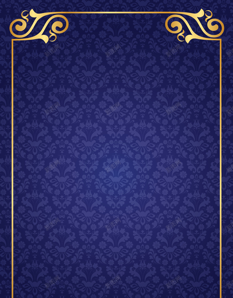 欧式花纹蓝色背景psd设计背景_新图网 https://ixintu.com 底纹 欧式 纹理 花纹 蓝色 质感 金色边框