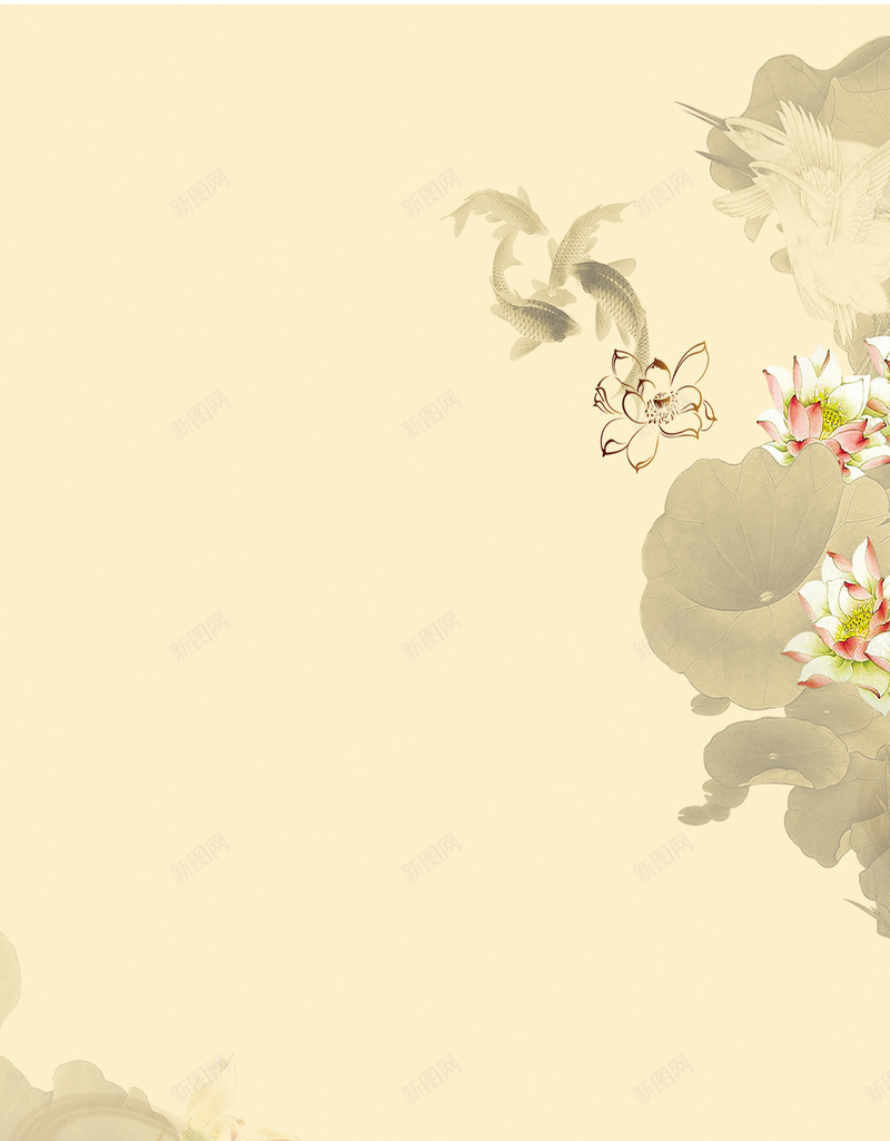中国风工笔画荷花背景jpg设计背景_新图网 https://ixintu.com 中国风 工笔画 扁平 手绘 淡雅 素材 背景 荷花