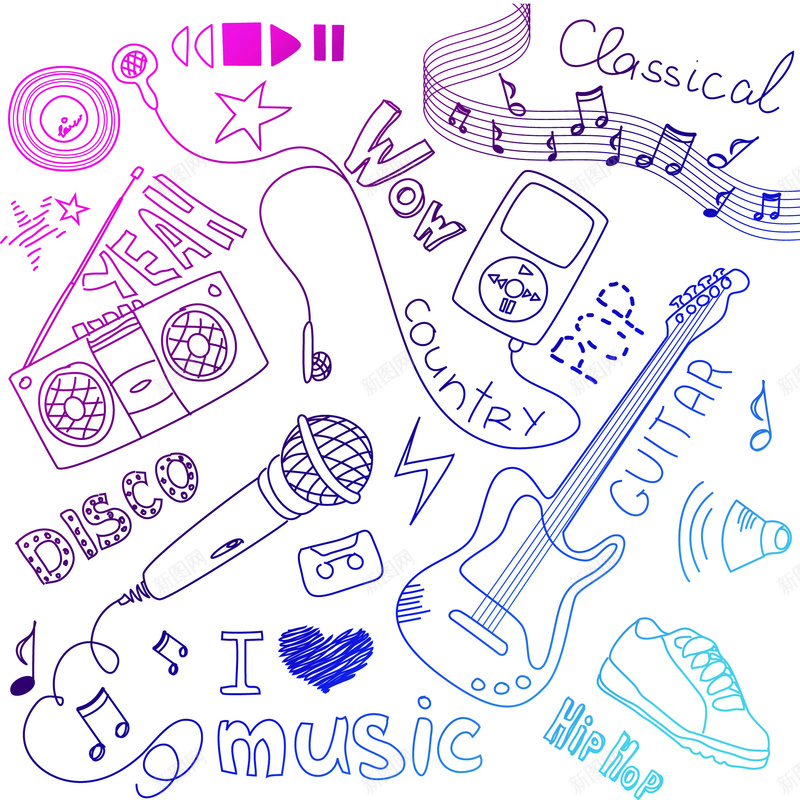 线描音乐元素背景矢量图ai设计背景_新图网 https://ixintu.com PPT 卡通 手绘 童趣 线描 音乐 音乐素材 矢量图