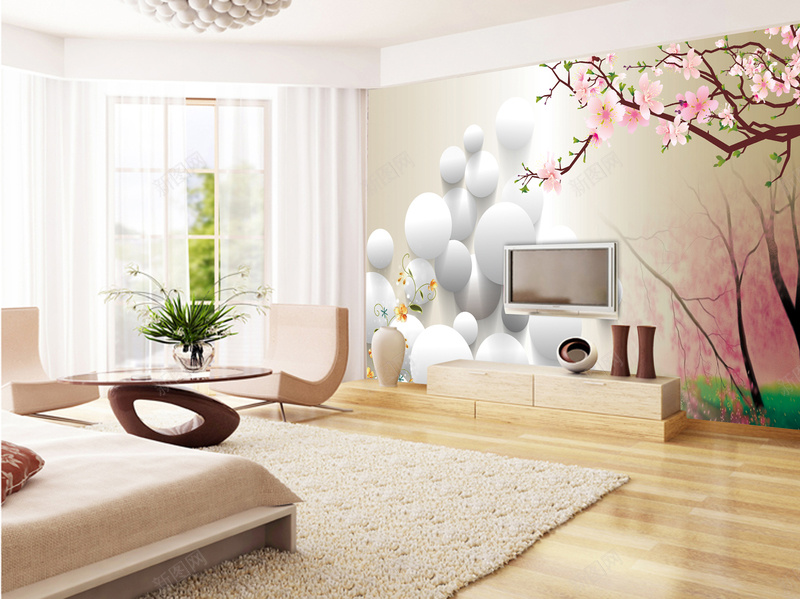 家居装修桃花电视背景墙效果图jpg设计背景_新图网 https://ixintu.com 3D 剪影 卧室 墙纸 壁纸 植物 沙发 浪漫 生态 田 立体 简约 绿色 美式 背景墙 藤蔓 风格
