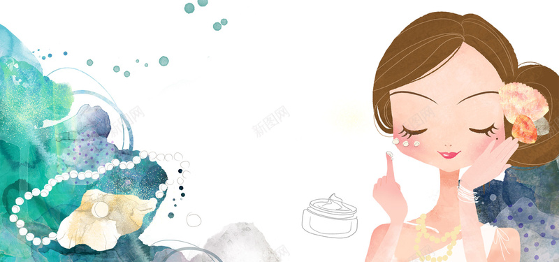 淘宝化妆品背景psd设计背景_新图网 https://ixintu.com 保养 养颜 动画 化妆 卡通 塑形 塑身 手绘 护肤 时尚女白领美容 时尚女白领美容模板下载 时尚女白领美容素材下载 水墨画 水彩画 海报banner 漫画 珍珠项链 珠宝 瘦脸 童趣 美体 美容 贝壳 首饰