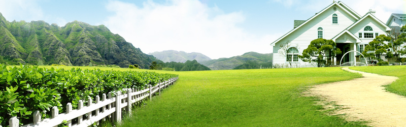 田园风光背景psd设计背景_新图网 https://ixintu.com 别墅 小清新 文艺 海报banner 田园风光 简约 草地 草坪