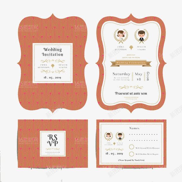 精美卡通婚礼请柬png免抠素材_新图网 https://ixintu.com 精美卡通婚礼请柬设计