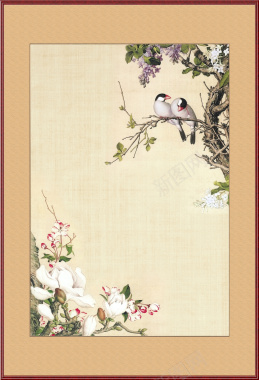 中国风工笔画花鸟背景背景