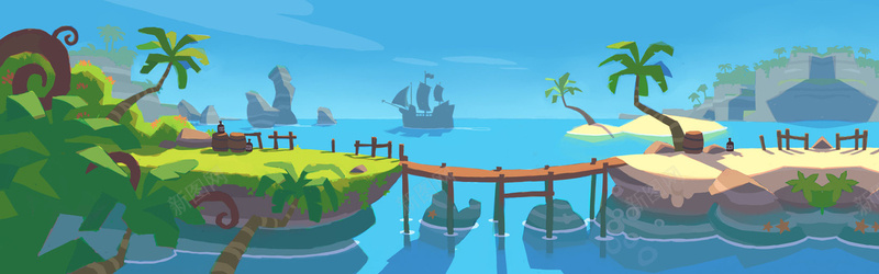 手绘卡通水彩天空海报bannerpsd设计背景_新图网 https://ixintu.com 卡通背景 大海 天空 小岛 手绘天空背景 手绘海边背景 手绘背景 水彩 水彩背景 海水 游戏背景