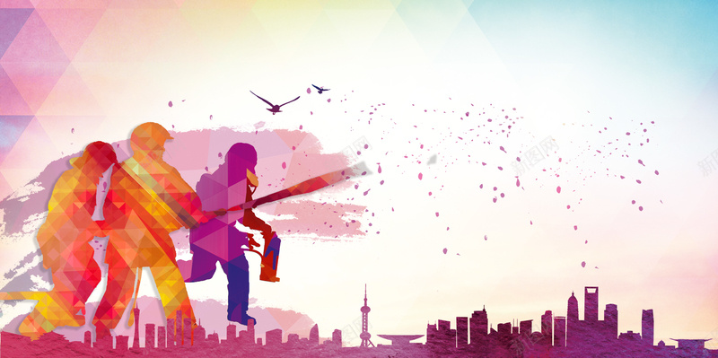 安全生产消防海报背景psd设计背景_新图网 https://ixintu.com 人物 几何海报 剪影 卡通 安全生产版式 广告工人 救火 海报 消防 源文件 矢量