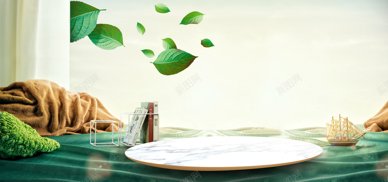 时尚创意合成海报bannerpsd设计背景_新图网 https://ixintu.com 书籍 大理石 女包 字体设计 桌面 气球字体 箱包 绿叶 艺术字 贝壳包