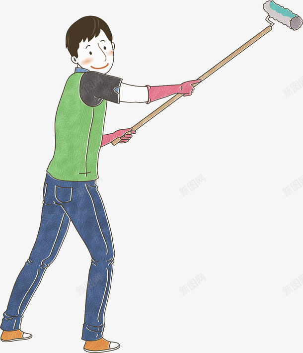 卡通帅气的粉刷匠png免抠素材_新图网 https://ixintu.com 保洁员 卡通 工人 帅气的 插图 男人 粉刷匠
