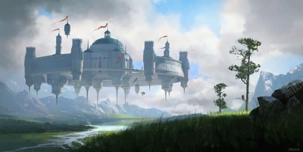 悬浮在天空的城市插画jpg设计背景_新图网 https://ixintu.com 城市 天空 悬浮 插画