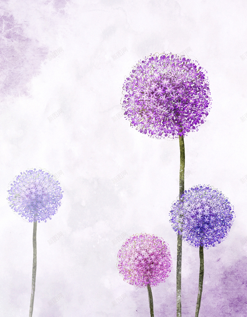 紫色手绘花朵背景psd设计背景_新图网 https://ixintu.com 卡通 手绘 植物 水彩 清新 童趣 紫色 绣球花 花卉 花草