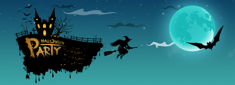 创意扁平万圣节创意bannerjpg设计背景_新图网 https://ixintu.com 可怕南瓜 女巫女巫的房子 恐怖 星空 现场气氛 童话故事 超现实主义 阴森 黑暗