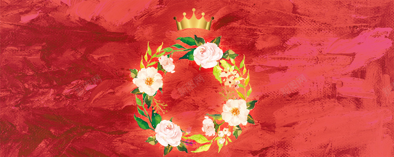 皇冠女王婚礼手绘红色banner背景