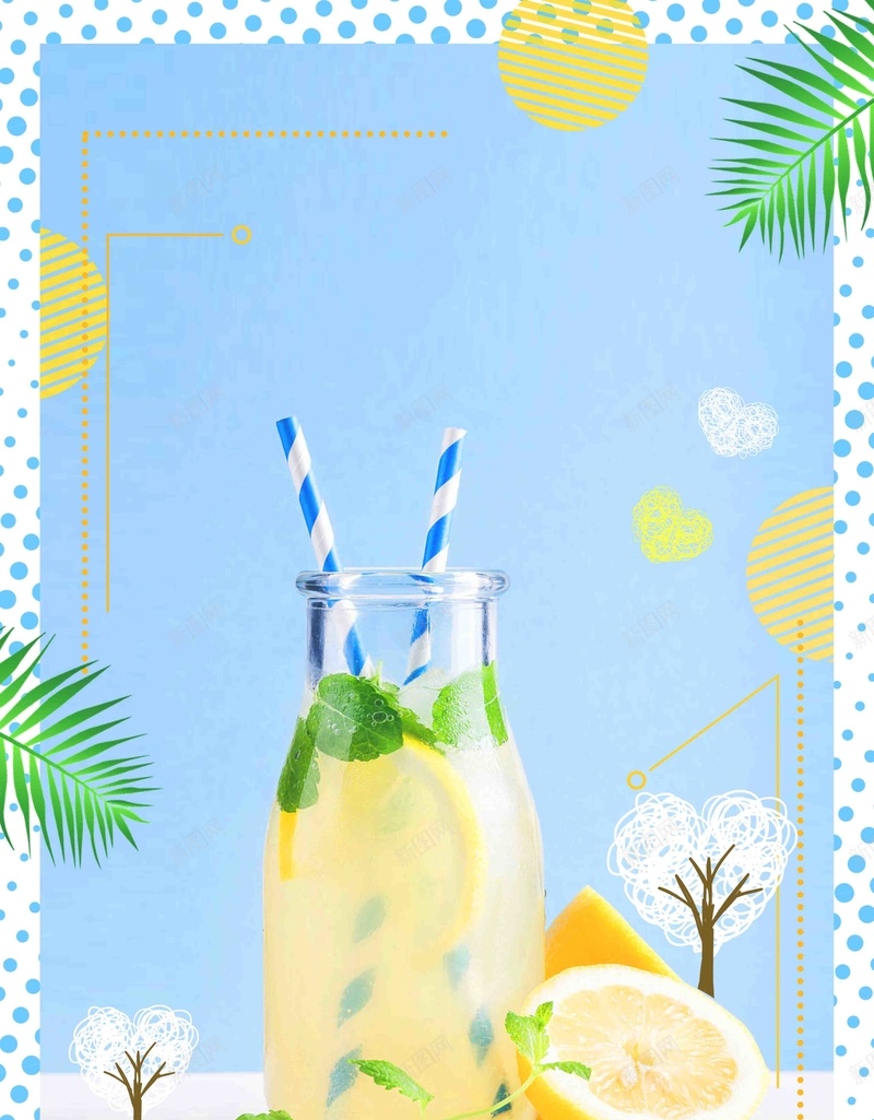 柠檬水冰爽一夏小清新果汁饮料创意促销海报psd设计背景_新图网 https://ixintu.com 下午茶 冰淇淋 咖啡 夏日冰饮 奶茶店 柠檬汁 橙汁 汽水 牛奶 红茶 绿茶 西瓜汁 酸奶 鲜榨水果