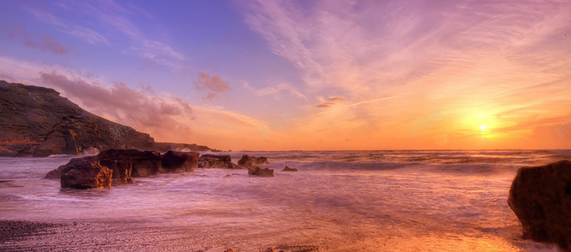 晚霞夕阳落日背景jpg_新图网 https://ixintu.com 云海 云雾 夕阳 摄影 晚霞 海报banner 海景 海边 礁石 紫色 背景 落日 风景