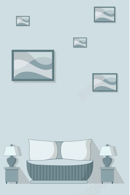 扁平化家居客厅灰色背景矢量图背景