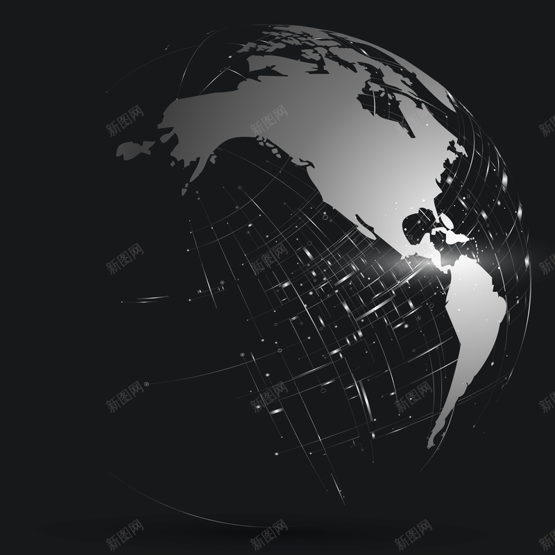 科技感世界地图PPT背景jpg设计背景_新图网 https://ixintu.com PPT 世界地图 商务 海报 科技感 背景 黑白