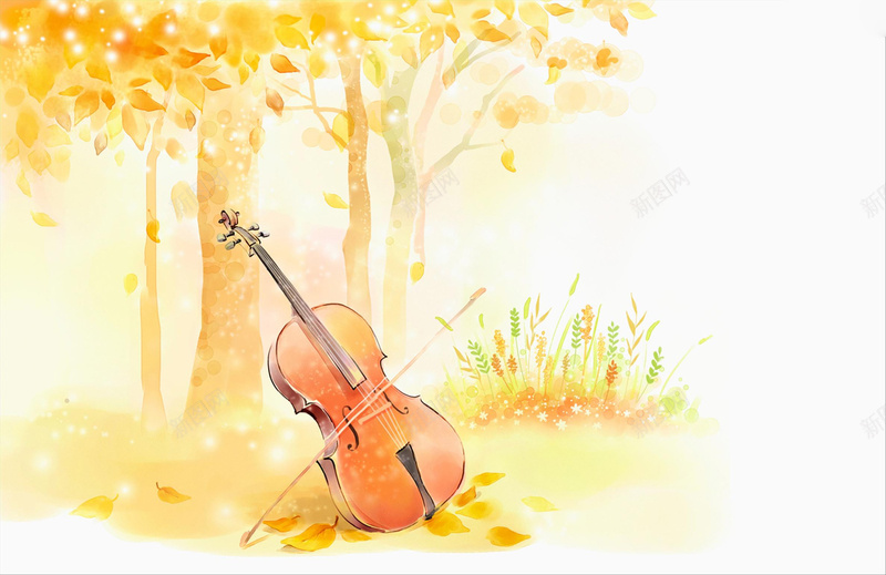 手绘简约秋季风景背景jpg设计背景_新图网 https://ixintu.com 大提琴 手绘 描绘 插画 树 树木 海报 秋天 秋景 背景