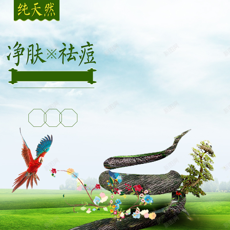 纯天然护肤洗面奶PSD分层主图背景jpg设计背景_新图网 https://ixintu.com 主图 化妆品 护肤 树枝 洗面奶 淘宝 直通车 祛痘 纯天然 绿色 美容 美白 自然 草地 鸟