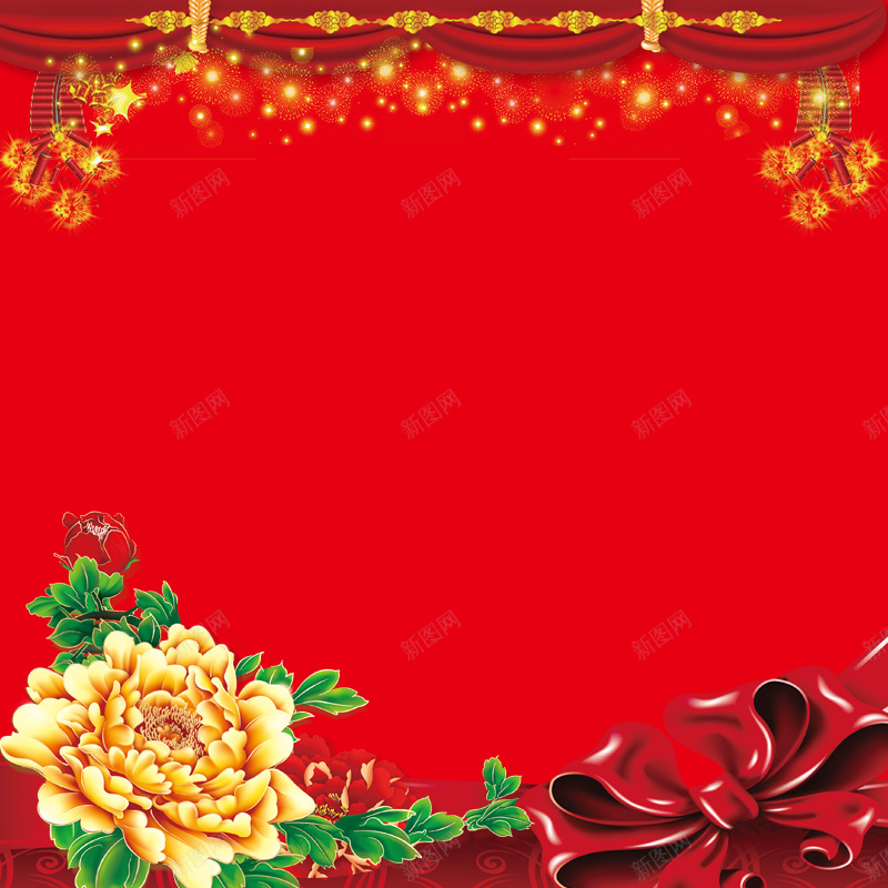 中国风红色大气背景图psd设计背景_新图网 https://ixintu.com 中国红 中国风 主图 大气 牡丹 简约 红色