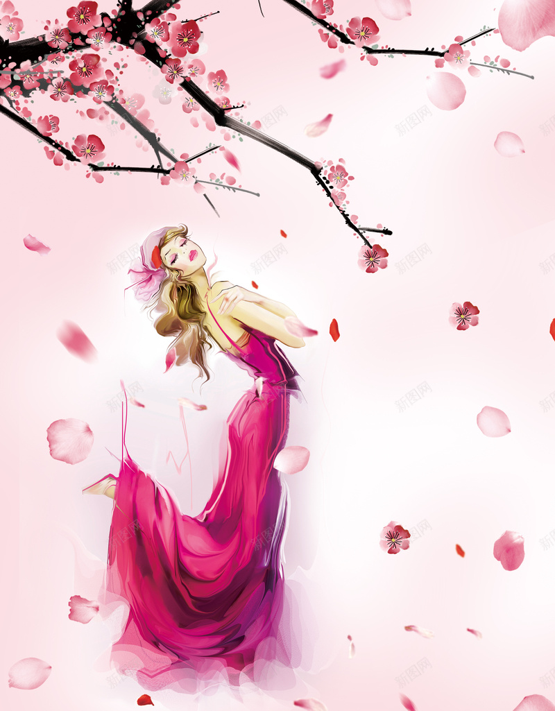 粉色浪漫手绘女神节促销海报背景psd设计背景_新图网 https://ixintu.com 促销 女人节 女神节 妇女节 手绘 插画 桃花 浪漫 海报 粉色 素材 背景