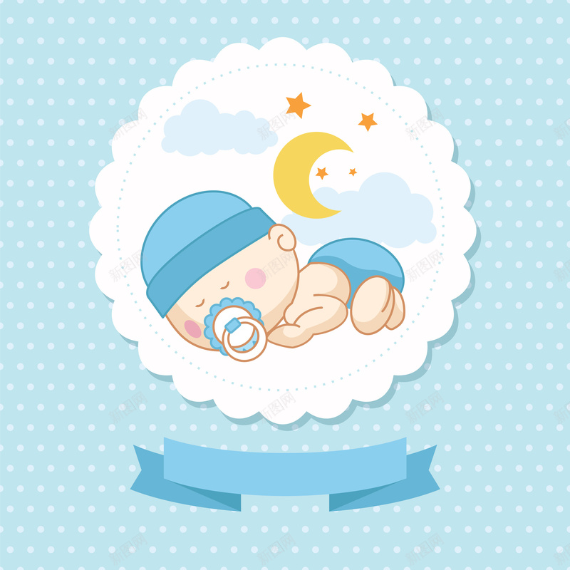 婴儿矢量蓝色波点海报ai设计背景_新图网 https://ixintu.com 卡通 婴儿 手绘 海报 矢量 童趣 蓝色 矢量图