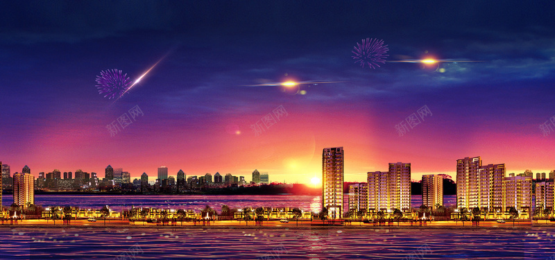海景城市大气商务紫色淘宝海报背景jpg设计背景_新图网 https://ixintu.com 商务 城市 大气 房地产 水上城市 海景 淘宝 璀璨城市 电商 素材 紫色背景 背景 规划