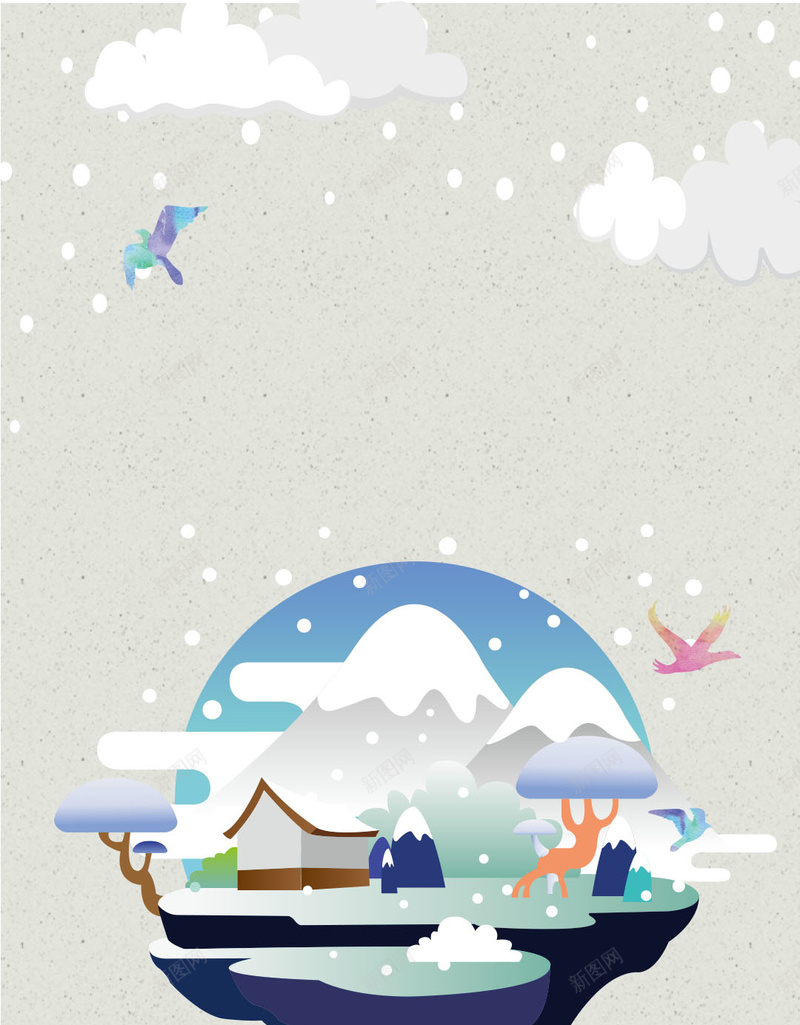 灰色24节气小雪psd设计背景_新图网 https://ixintu.com 24节气 冬天 冬季 小雪 手绘村庄 村庄 灰色 雪 雪花