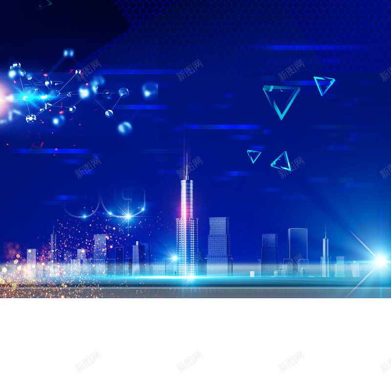 蓝色创意科技5G新时代X展架psd设计背景_新图网 https://ixintu.com 5G科技活动海报 云计算 人工智能 大数据 大气 建筑 智能时代 网络 蓝色