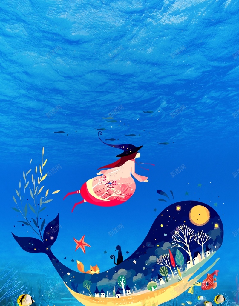 夏季游乐 插画 水上乐园 海底世界 海报 海洋 海洋世界 矢量 背景