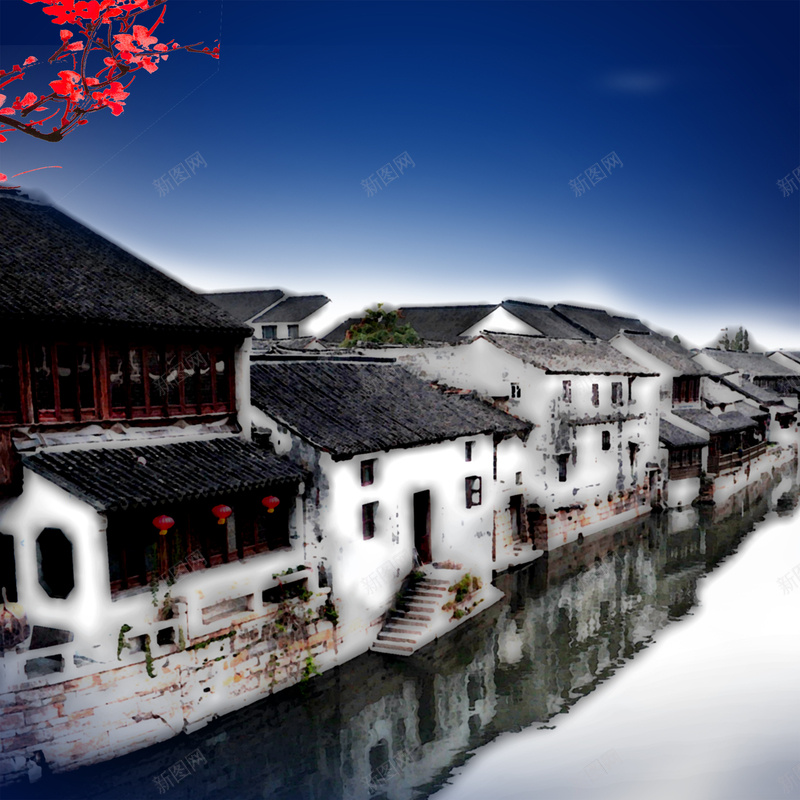 江南水乡乌镇建筑背景模板jpg设计背景_新图网 https://ixintu.com 中国风 乌镇 古建筑 手绘 水乡 江南 海报