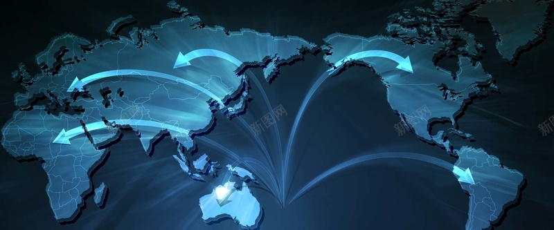 世界地图bannerpsd设计背景_新图网 https://ixintu.com 世界地图 信号 几何 底纹背景 扁平 海报banner 深色背景 渐变 箭头