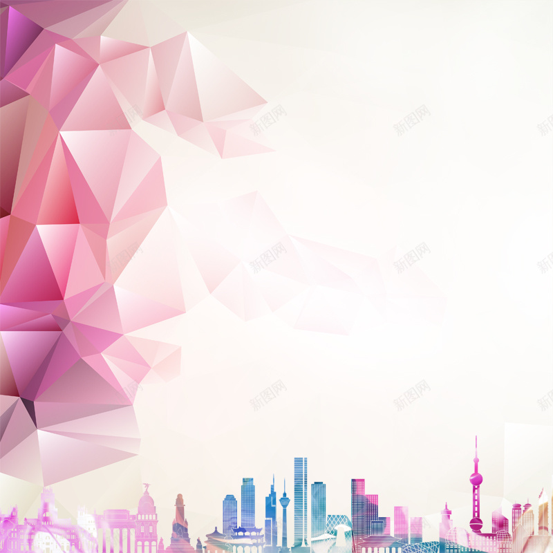 晶格化淘宝主图背景psd设计背景_新图网 https://ixintu.com 主图 几何 彩绘城市 扁平 晶格化 渐变 粉色
