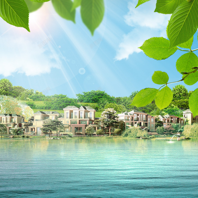 清新湖边别墅化妆品PSD分层主图背景psd设计背景_新图网 https://ixintu.com 主图 别墅 化妆品 太阳镜 帽子 护肤品 淘宝 清新背景 湖边背景 绿叶 蓝天背景 遮阳帽 防晒霜