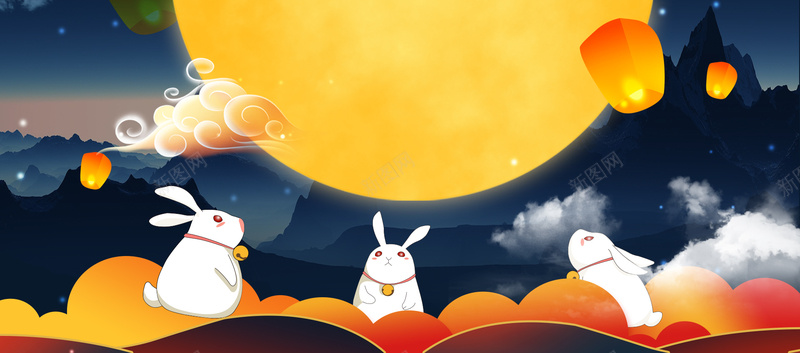 中秋节赏月兔子手绘背景背景