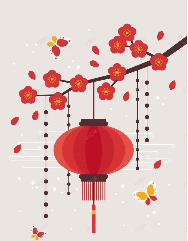 矢量传统新年元素灯笼花卉灰色背景ai设计背景_新图网 https://ixintu.com 传统 扁平 新年元素 梅花 灯笼 灰色背景 矢量 简约 花卉 矢量图