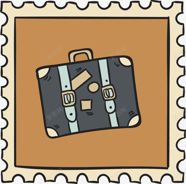 手提箱邮票矢量图ai免抠素材_新图网 https://ixintu.com 不规则边框 创意 实用 手提箱 日常 蓝色 邮票 矢量图