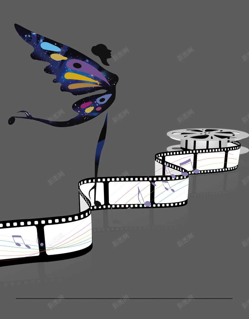 梦幻音乐舞蹈灰色背景psd设计背景_新图网 https://ixintu.com 女孩 录像 录影带 影音 文艺 梦幻 武打片 灰色 美丽 背景 舞蹈 蝴蝶 音乐