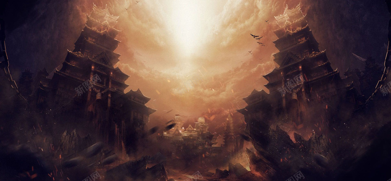 科幻游戏背景bannerjpg设计背景_新图网 https://ixintu.com banner 全屏背景 天空 建筑 建筑素材 游戏场景 游戏背景 科幻 鸟