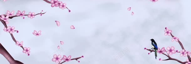 背景墙jpg设计背景_新图网 https://ixintu.com 小鸟 时尚 清新 粉色背景 花瓣