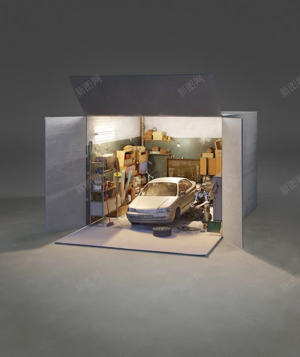 灰色简约车库模型jpg设计背景_新图网 https://ixintu.com 模型 灰色 简约 车库