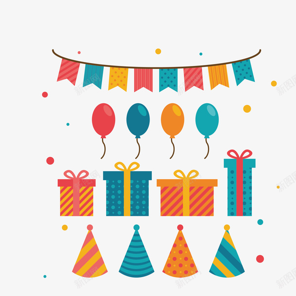 彩色生日装饰小玩意矢量图eps免抠素材_新图网 https://ixintu.com 卡通 图案 小玩意 彩色 扁平化 礼盒 简约 节日 装饰 飘带 矢量图