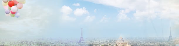 唯美梦幻bannerjpg设计背景_新图网 https://ixintu.com 唯美背景 建筑 气球 白云 蓝天