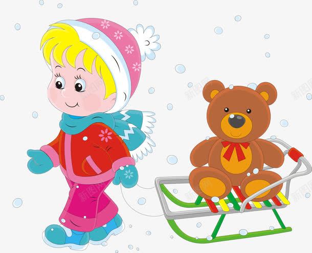 圣诞节png免抠素材_新图网 https://ixintu.com 冬天 冬季 小女孩 小熊玩具 雪花