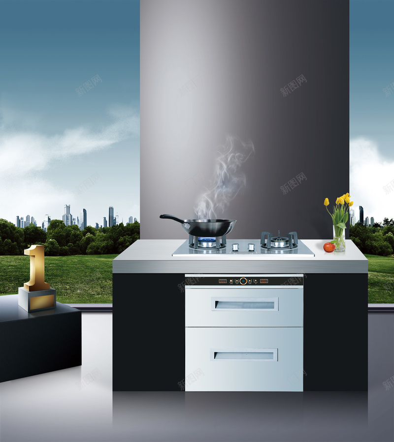 厨房电器海报背景psd设计背景_新图网 https://ixintu.com PSD分层素材 厨房 厨房设计 广告设计 海报设计 灶具 烟机 电器 草地 设计 锅