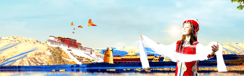 西藏背景jpg设计背景_新图网 https://ixintu.com 中华人民共和国西藏自治区 中国西藏 大气 拉萨 海报banner 藏族姑娘 西藏